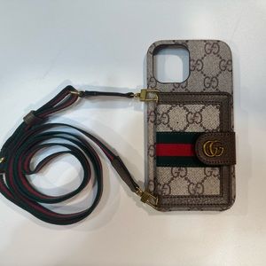 Gucci iPhone 12 Pro Max phone case. The case as a ID & card holder with strap.